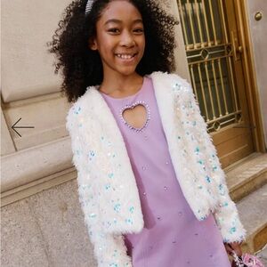 Lola + The Boys Snow Sparkle Plush Sequin Jacket
